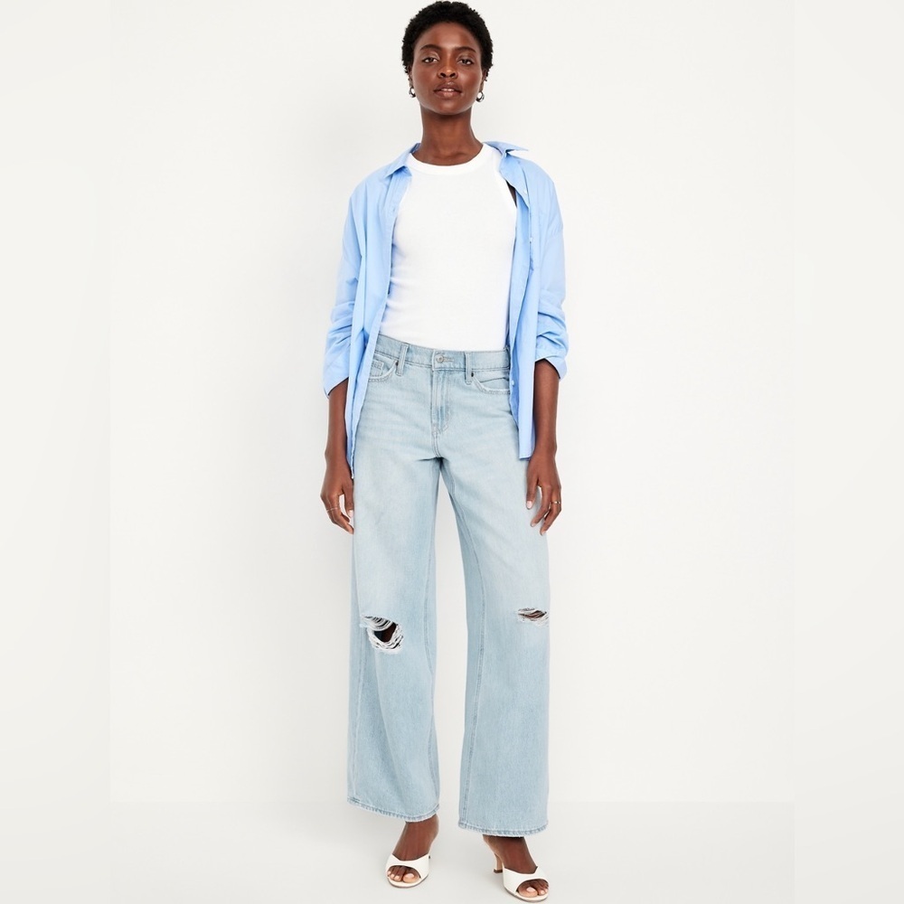 Old navy mid-rise ripped baggy wide-leg jeans light distressed